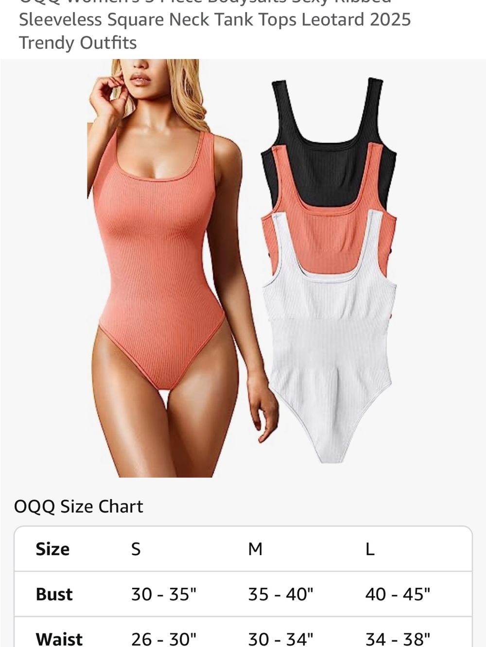 OQQ Women's 3 Piece Bodysuits Sexy Ribbed Sleeveless Square Neck Tank Tops 043 - Picture 6 of 6